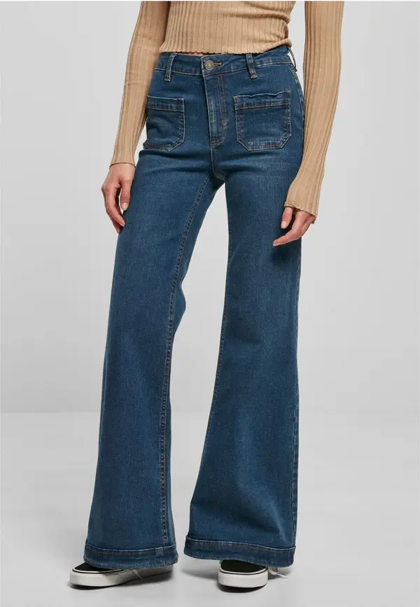 Urban Classics Women's Vintage Flared Denim Pants Dark Blue Washed