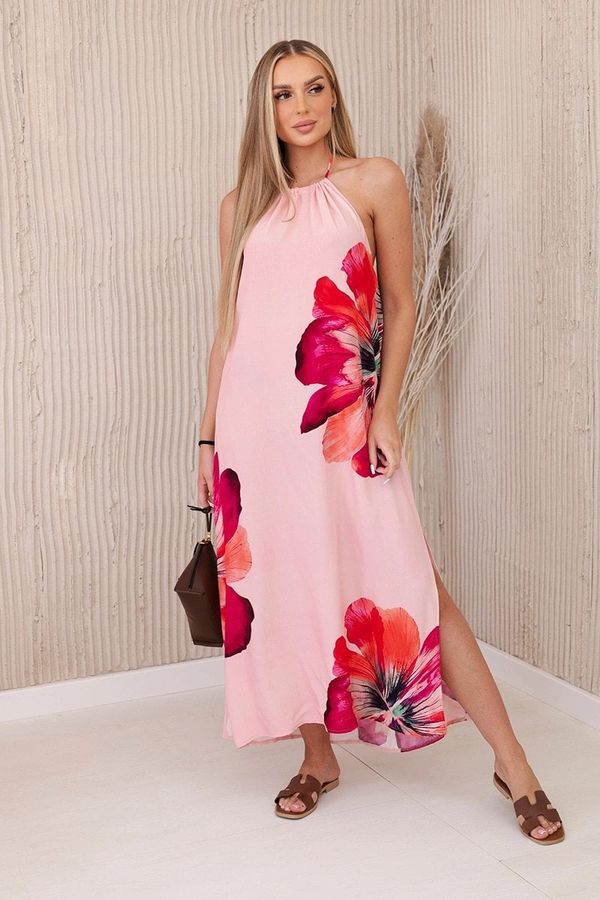 Kesi Włoski Women's viscose dress with ties around the neck - pink