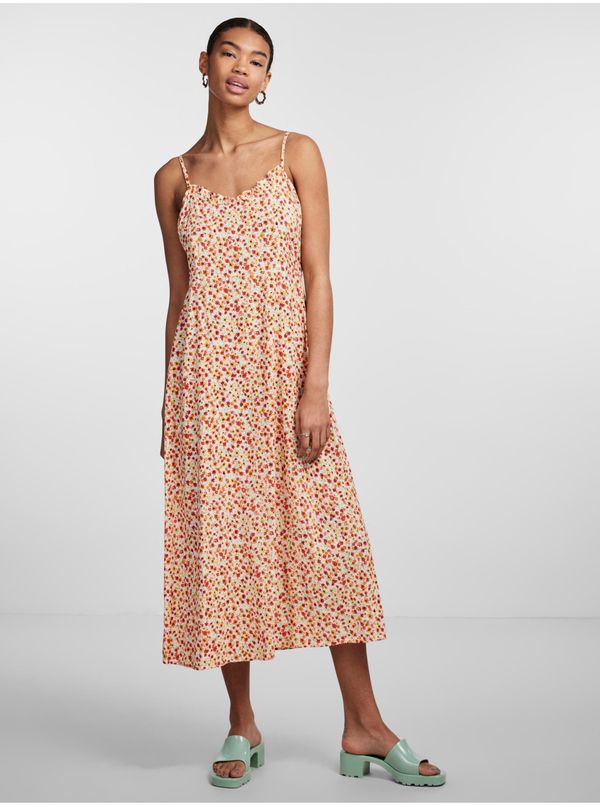 Pieces Women's White and Orange Floral Maxi Dress Pieces Nya - Women