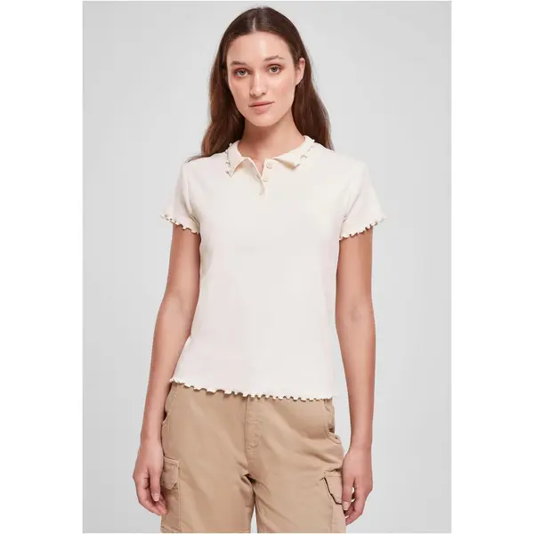 Urban Classics Women's White Sand Rib Polo T-Shirt