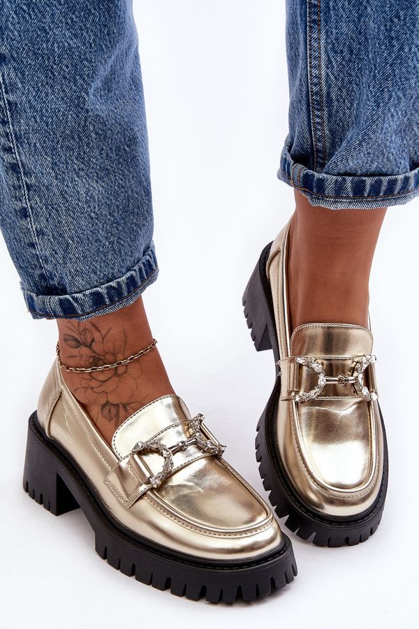 WS1 WS1 Дамски кожени полуботи с масивен ток Gold Lemmitty