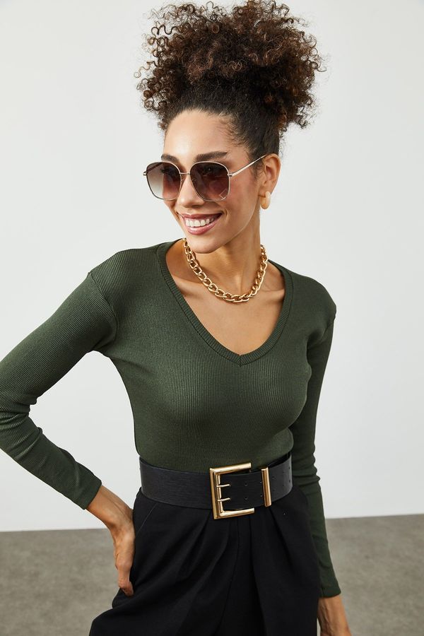 XHAN XHAN Women's Khaki V Neck Camisole Blouse