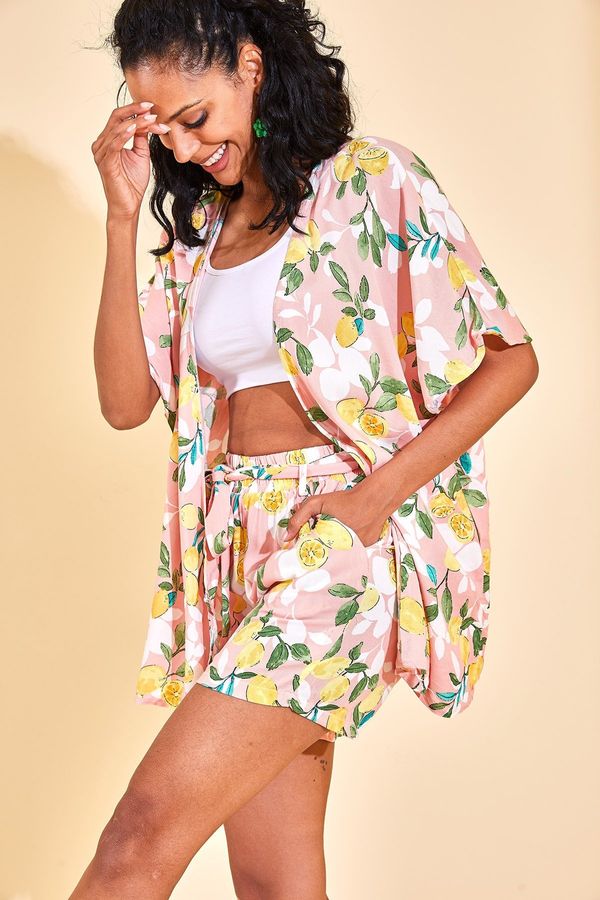 XHAN XHAN Women's Little Turquoise Pattern Two Shorts Set