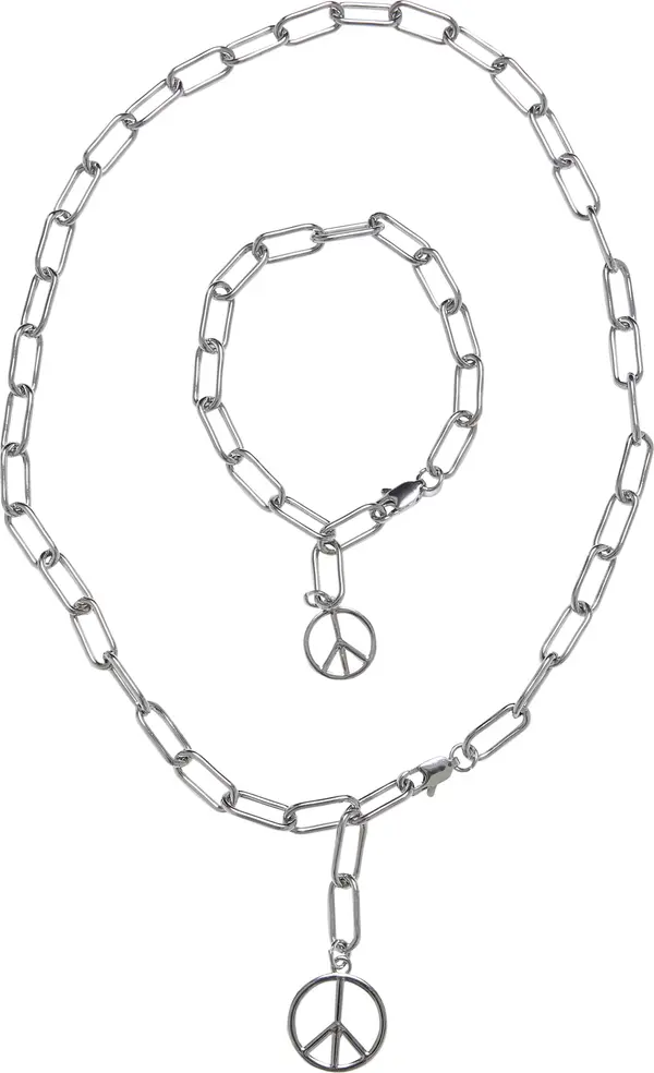 Urban Classics Y Chain Peace Necklace and Bracelet - Silver Color