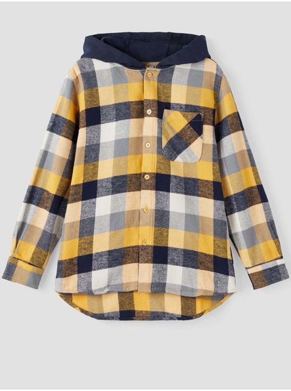 name it Yellow-grey boys' plaid shirt with hood name it Siramme - unisex
