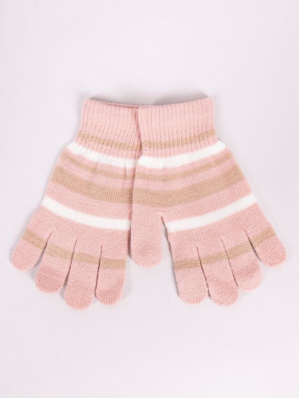 Yoclub Yoclub Kids's Girls' Five-Finger Striped Gloves RED-0118G-AA50-006