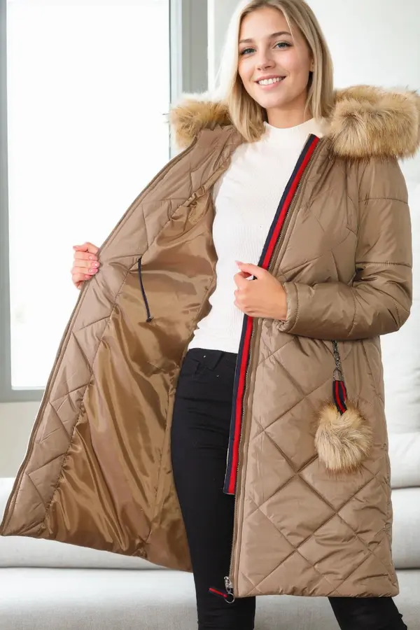 dewberry Z6646 DEWBERRYN FUR POMPOM LADIES' COAT-VISION-1
