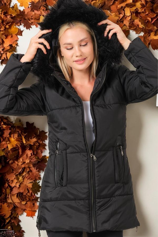 dewberry Z6668 DEWBERRY ДАМСКО ПАЛТО-PLAIN ЧЕРНО