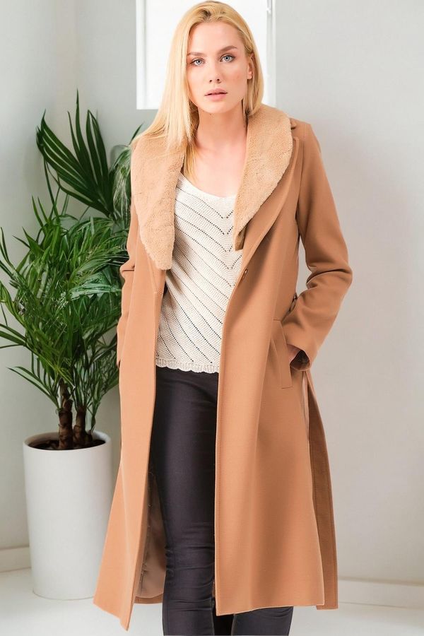 dewberry Z6671 DEWBERRY LADIES' COAT-PLAIN CAMEL