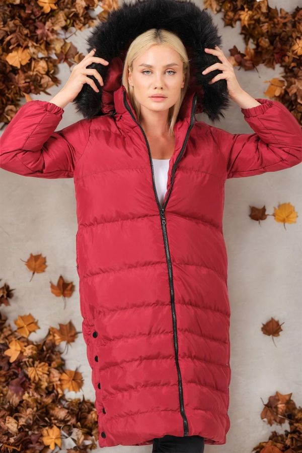 dewberry Z6740 DEWBERRY WOMEN'S COAT-PLAIN BURGUNDY