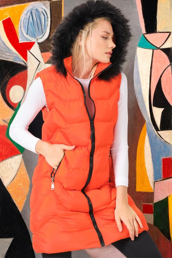 dewberry Z6761 DEWBERRY ДАМСКИ ЖИЛЕТКА-ОБИКНОВЕН ОРАНЖЕВ