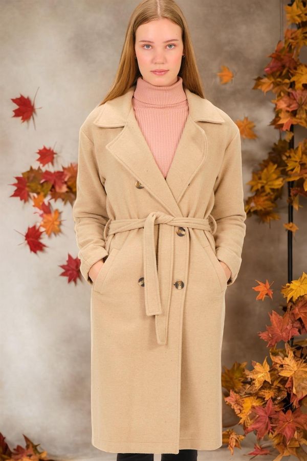 dewberry Z6765 DEWBERRY LADIES COAT-PLAIN BEIGE