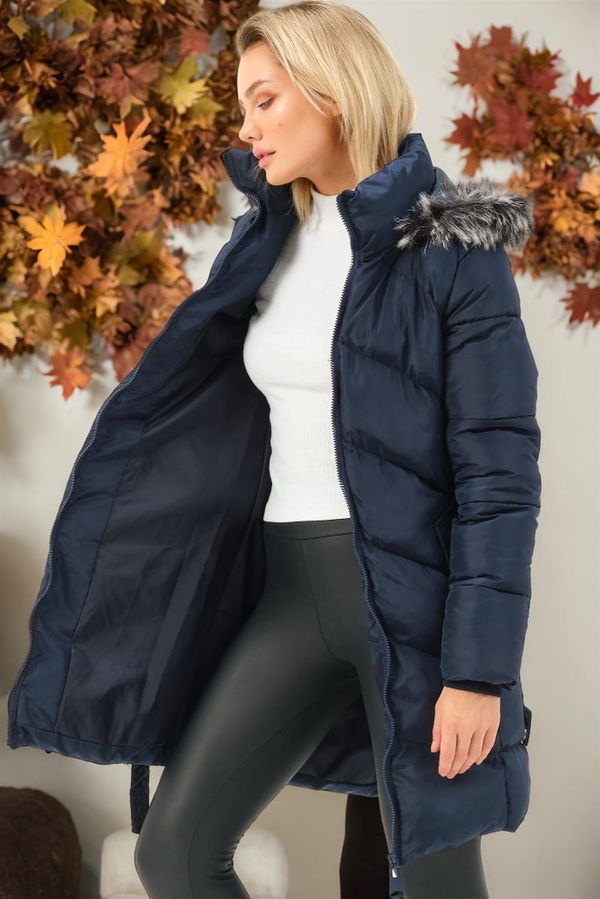 dewberry Z6768 DEWBERRY WOMEN'S COAT-PLAIN NAVY BLUE