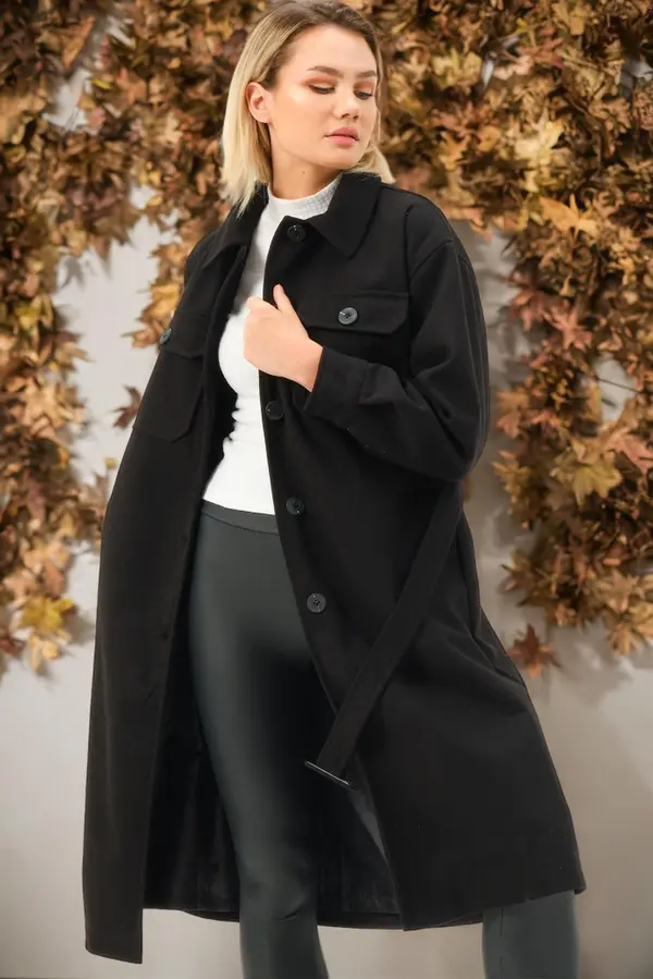 dewberry Z6777 DEWBERRY LADIES' COAT-PLAIN BLACK