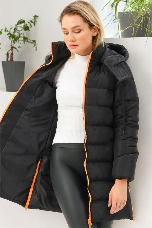 dewberry Z6780 DEWBERRY ДАМСКО ПАЛТО-ЧЕРНО-ОРАНЖЕВО