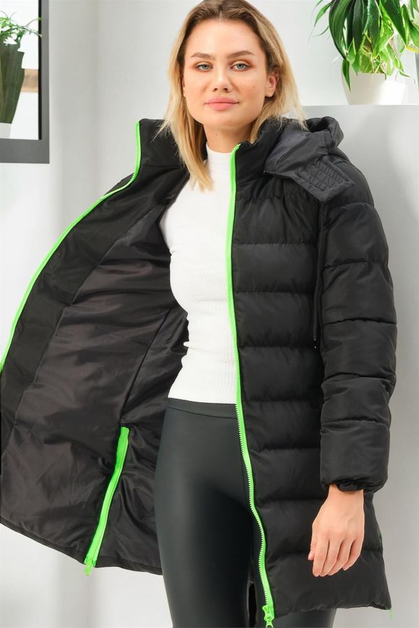 dewberry Z6780 DEWBERRY ДАМСКО ПАЛТО-ЧЕРНО-ЗЕЛЕНО