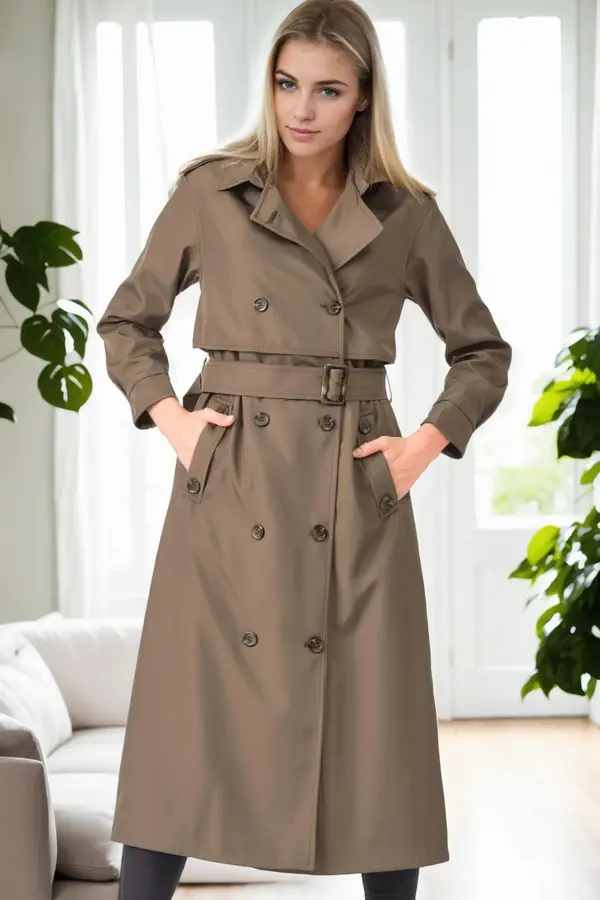 dewberry Z9674 DEWBERRY WOMEN'S TRENCH COAT-KHAKI