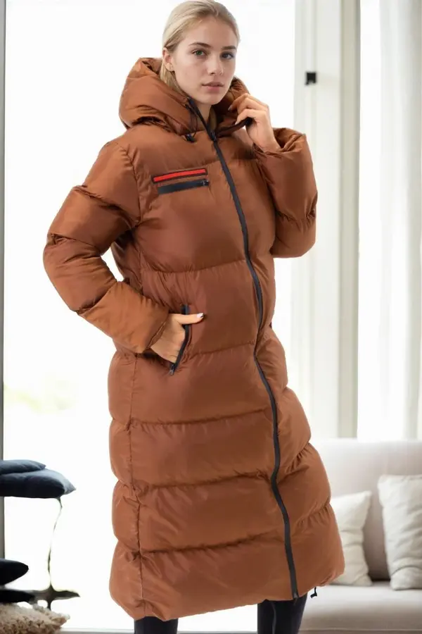 dewberry Z9756 DEWBERRY WOMEN'S PUFFER COAT-CAMEL