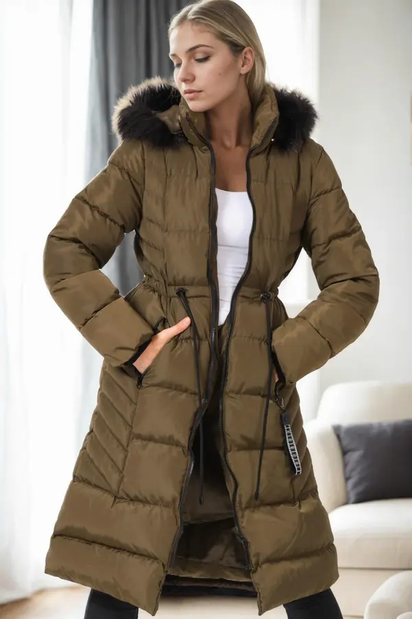 dewberry Z9758 DEWBERRY WOMEN'S COAT-KHAKI