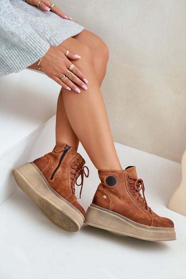 Maciejka Замшени Ботуши На Масивна Платформа Maciejka