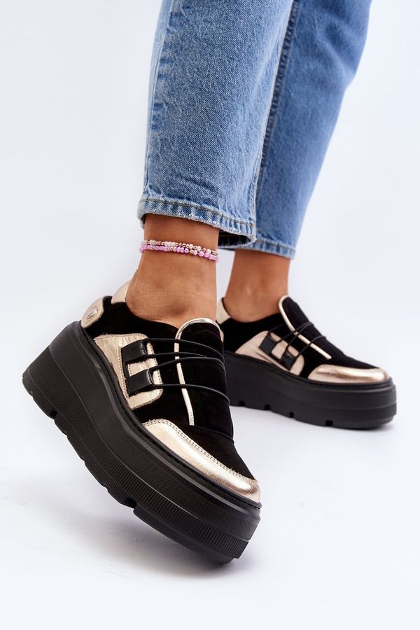 Zazoo Zazoo 1833 Дамски кожени кецове на масивна подметка черни