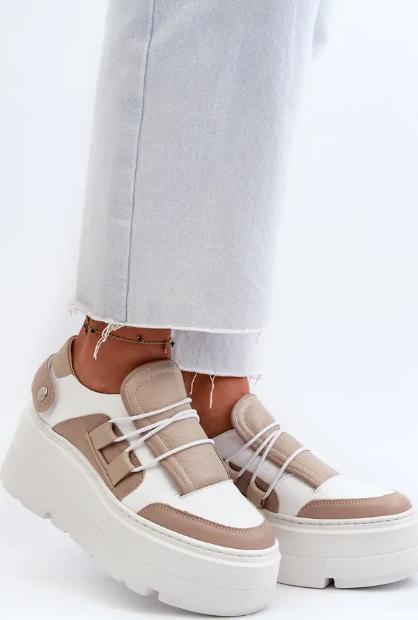 Zazoo Zazoo 1833 Дамски кожени маратонки на масивна подметка в бяло