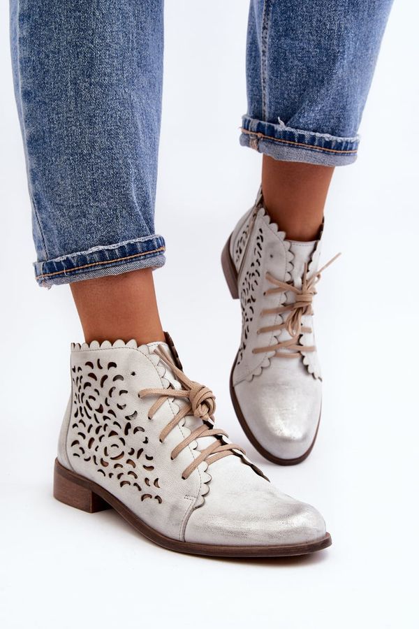 Zazoo Zazoo 2871 Дамски ботуши с връзки, сребристи