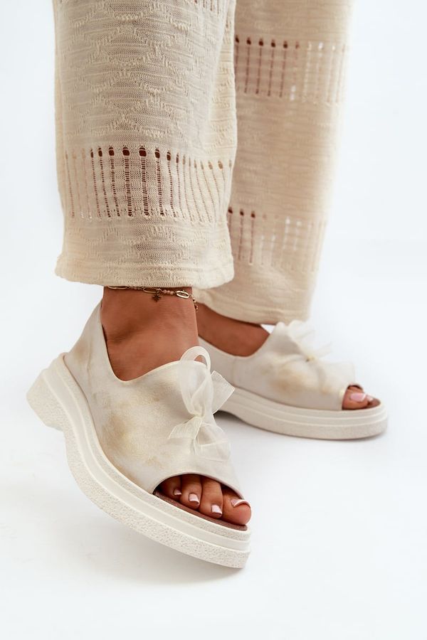 Zazoo Zazoo 2939 Дамски кожени сандали с панделка Златни разкъсани