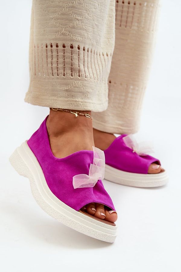 Zazoo Zazoo 2939 Велурени дамски сандали с панделка Фуксия