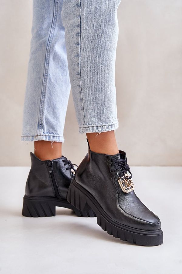 Zazoo Zazoo 2952 Кожени ботуши със златиста декорация Черни