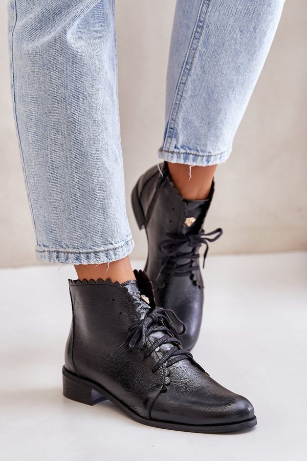 Zazoo Zazoo 2964 Черни кожени ботуши на плосък ток