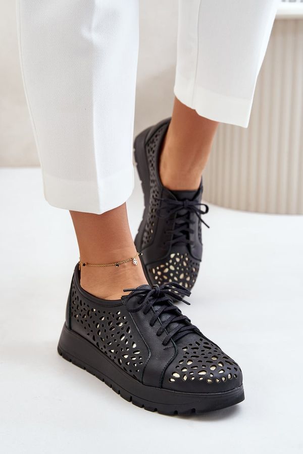 Zazoo Zazoo 2973 Кожени обувки на платформа с изрязан дизайн Черни