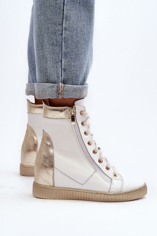 Zazoo Zazoo 3081 Дамски кожени кецове на платформа Бели