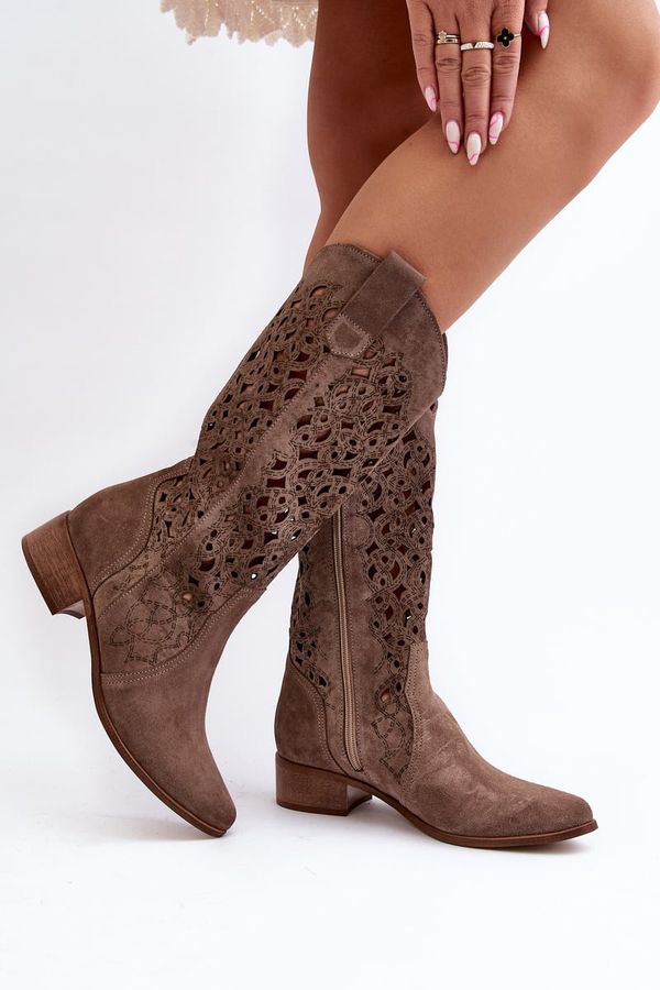 Zazoo Zazoo 3403 Дамски боти с връзки и нисък ток Тъмно бежови