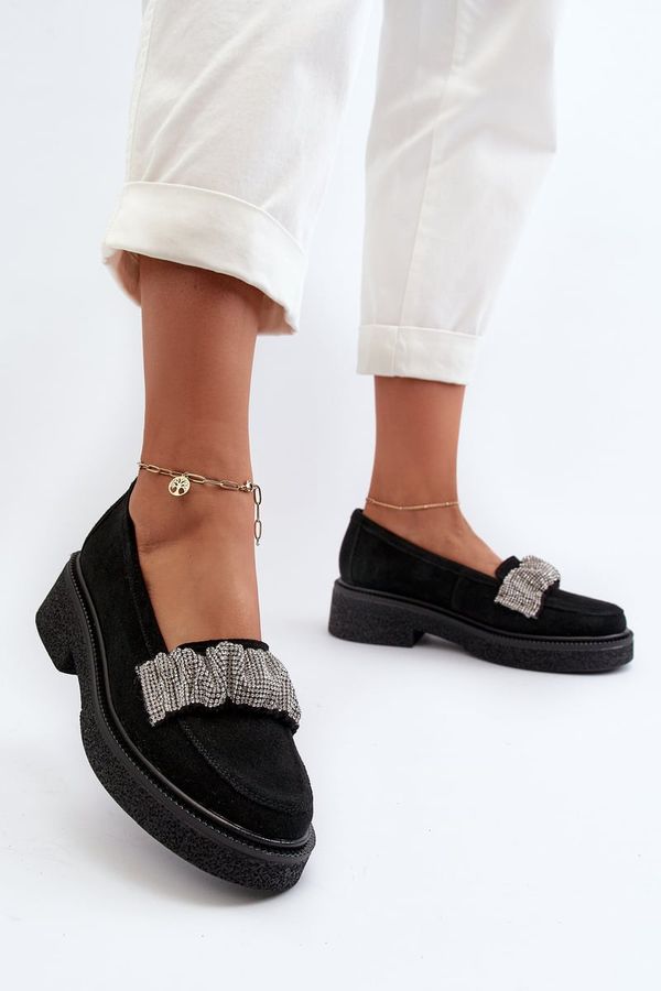 Zazoo Zazoo 3419 Дамски велурени мокасини с декоративна каишка черни