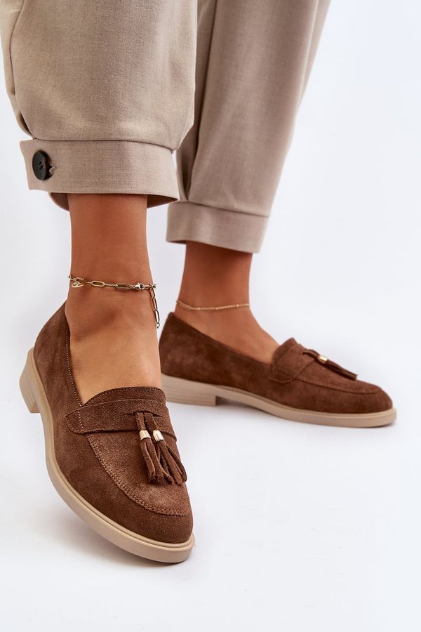 Zazoo Zazoo 3420 Велурени дамски мокасини с плосък ток Кафяви