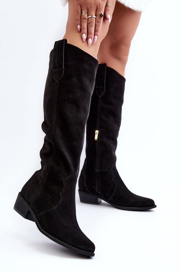 Zazoo Zazoo 3427 Дамски велурени каубойски ботуши черни