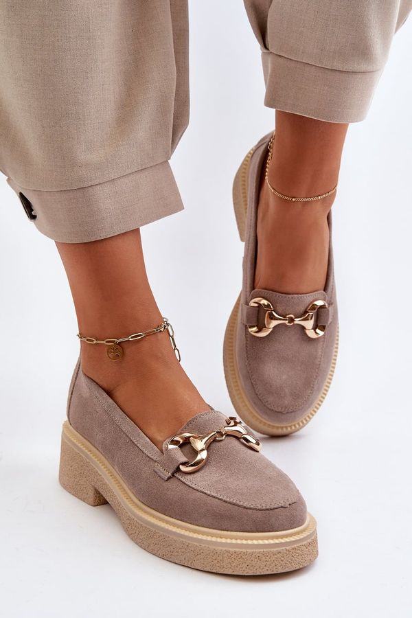 Zazoo Zazoo 3429 Велурени дамски мокасини с декорация Кафяви