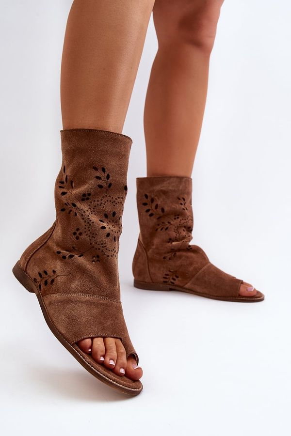 Lewski Shoes Zazoo 3437 Дамски велурени сандали с цип, кафяви