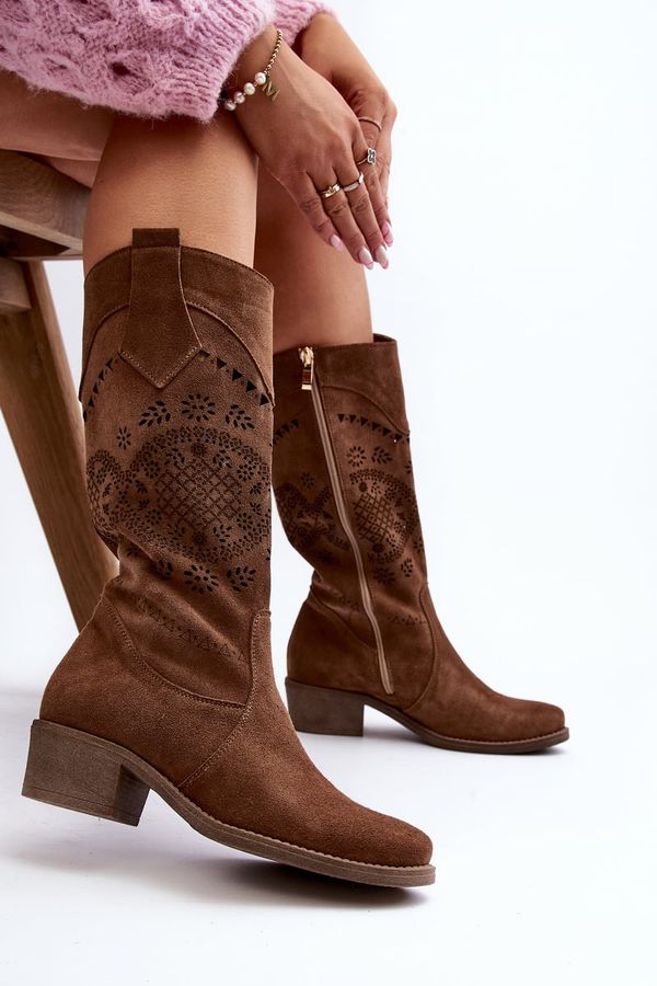 Zazoo Zazoo 4043 Велурени ботуши на нисък ток с връзки, кафяви