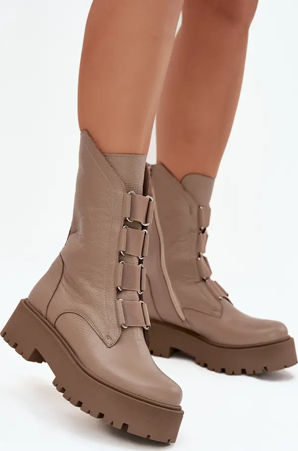 Zazoo Zazoo Дамски боти от естествена кожа на платформа Зазу 3795 бежови
