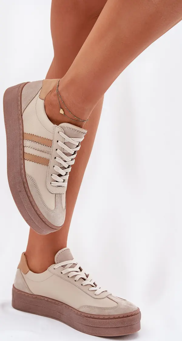 Zazoo Zazoo Дамски Кожени Маратонки На Платформа Зазу N1234 Бежови