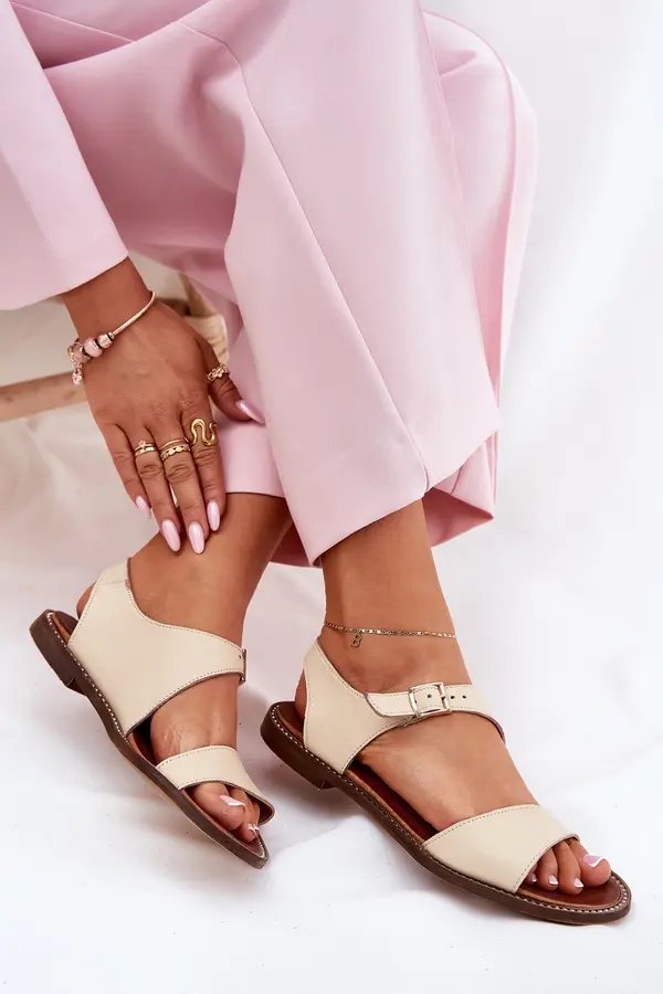 Zazoo Zazoo Дамски кожени плоски сандали Зазу 3014 бежови