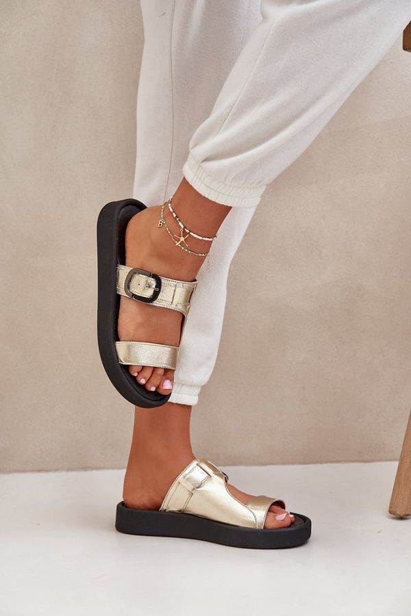 Zazoo Zazoo Дамски Кожени Сандали На Платформа Зазу 3024 Златни