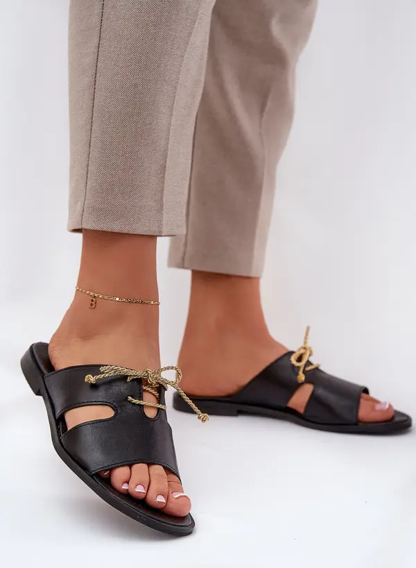 Zazoo Zazoo Дамски кожени сандали на равен ток Зазу 3022 черни