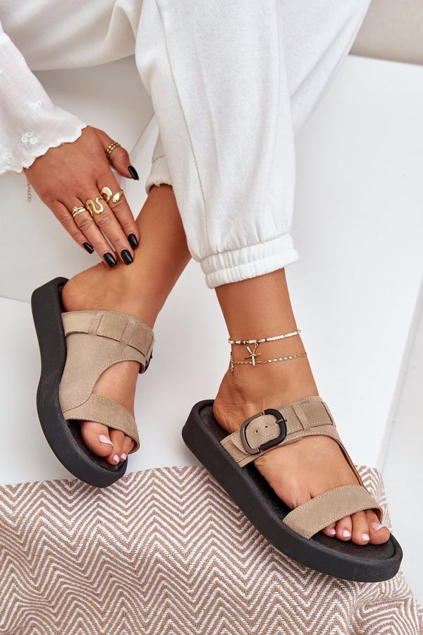 Zazoo Zazoo Дамски Сандали От Замша На Платформа Бежови Зазу 3024