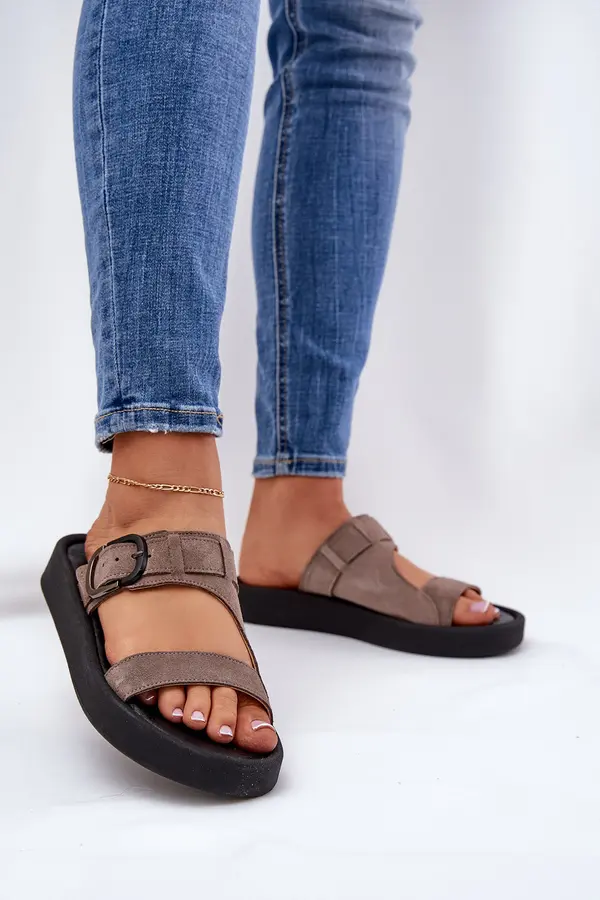 Zazoo Zazoo Дамски Сандали От Замша На Платформа Кафяви Зазу 3024