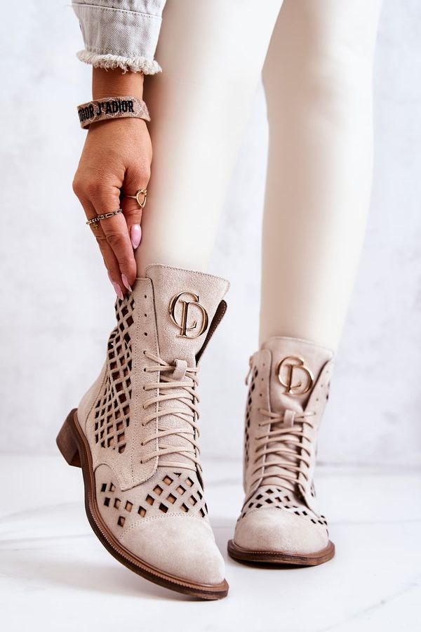 Zazoo Zazoo Дантелени кожени обувки Никол в светъл пясъчен цвят 2695