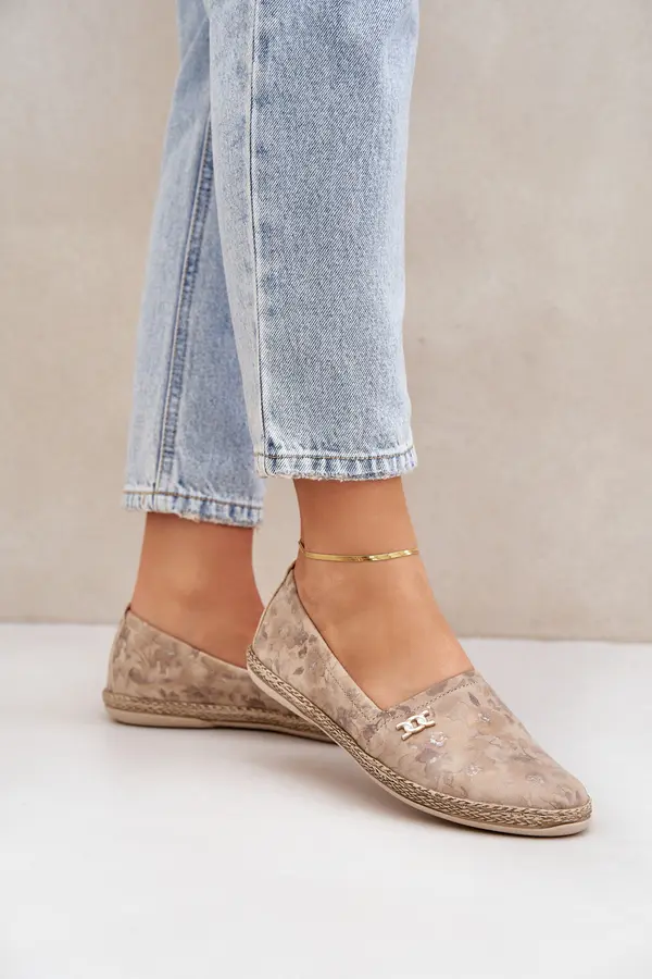 Zazoo Zazoo Елегантни Замшеви Еспадрили С Цветя Дамски Бежови Зазу 10177