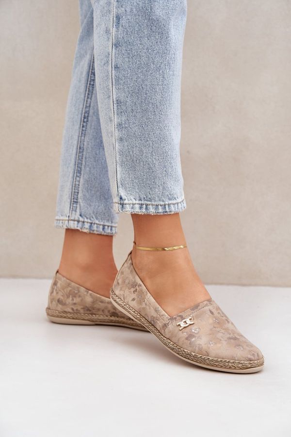 Zazoo Zazoo Елегантни Замшеви Еспадрили С Цветя Дамски Бежови Зазу 10177